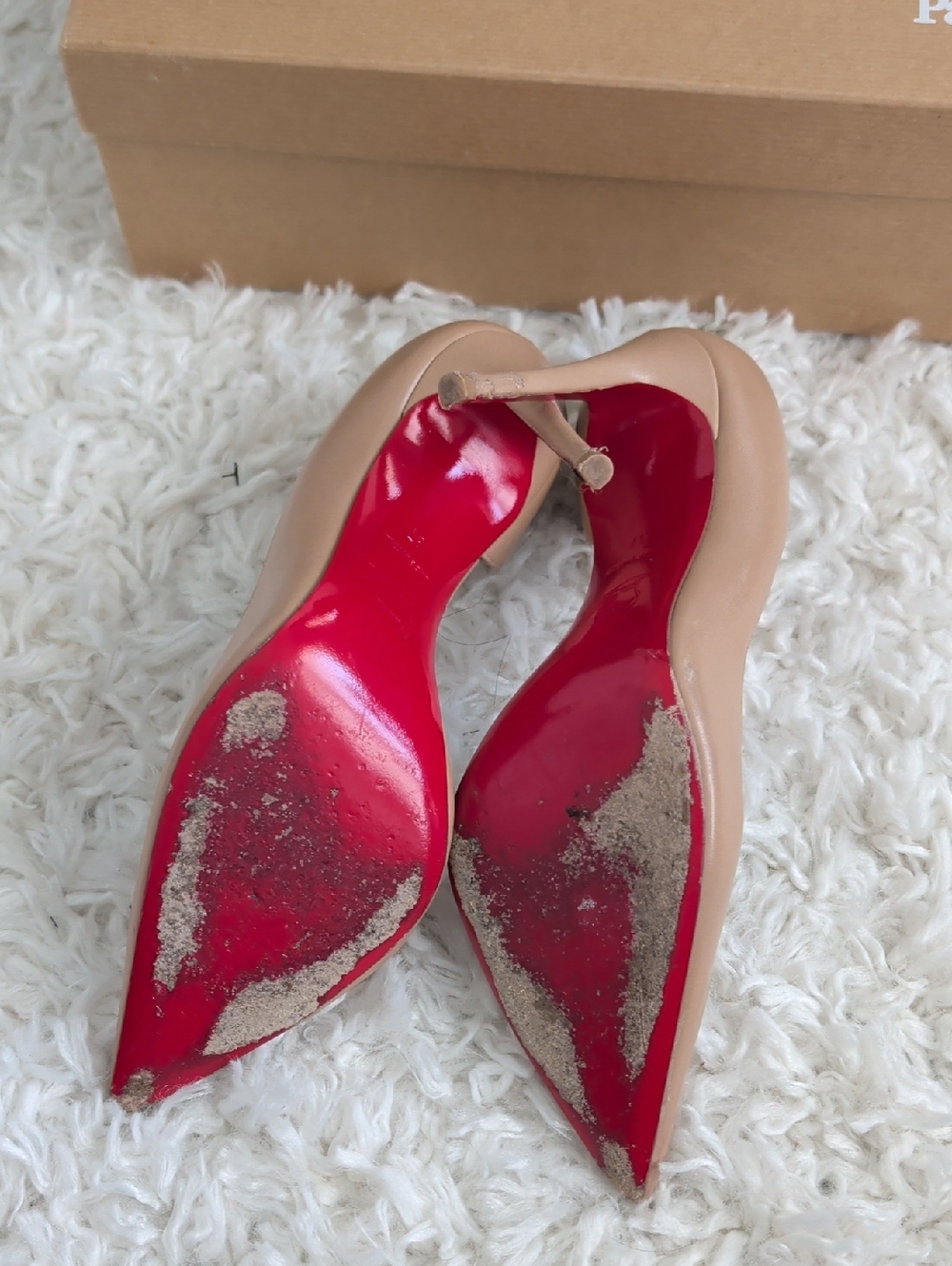 Christian Louboutin Iriza Nude Leather Pointed Toe Pumps - Picture 10 of 14